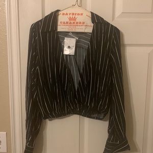 Black and white stripped v neck shirt